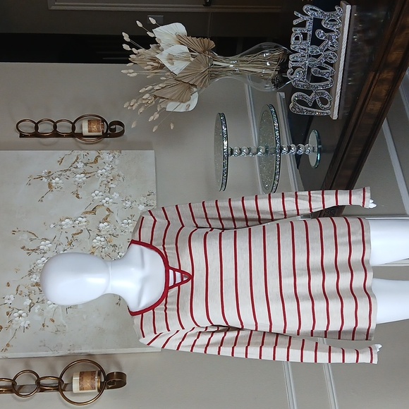 Signature Studio Striped Red And Cream Strappy Long Sleeves Top. Size L - Picture 15 of 17